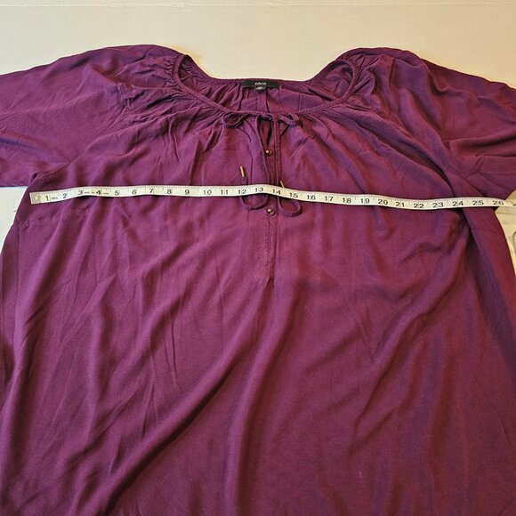 ellos Tie Neck Peasant Tunic, Plus Size 2X 26/28, Plum - Picture 5 of 9